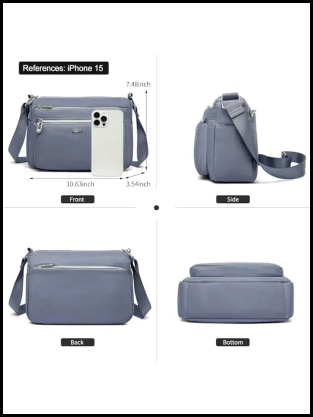 Waterproof Nylon Lightweight Crossbody Hobo Bag with Multiple Pockets